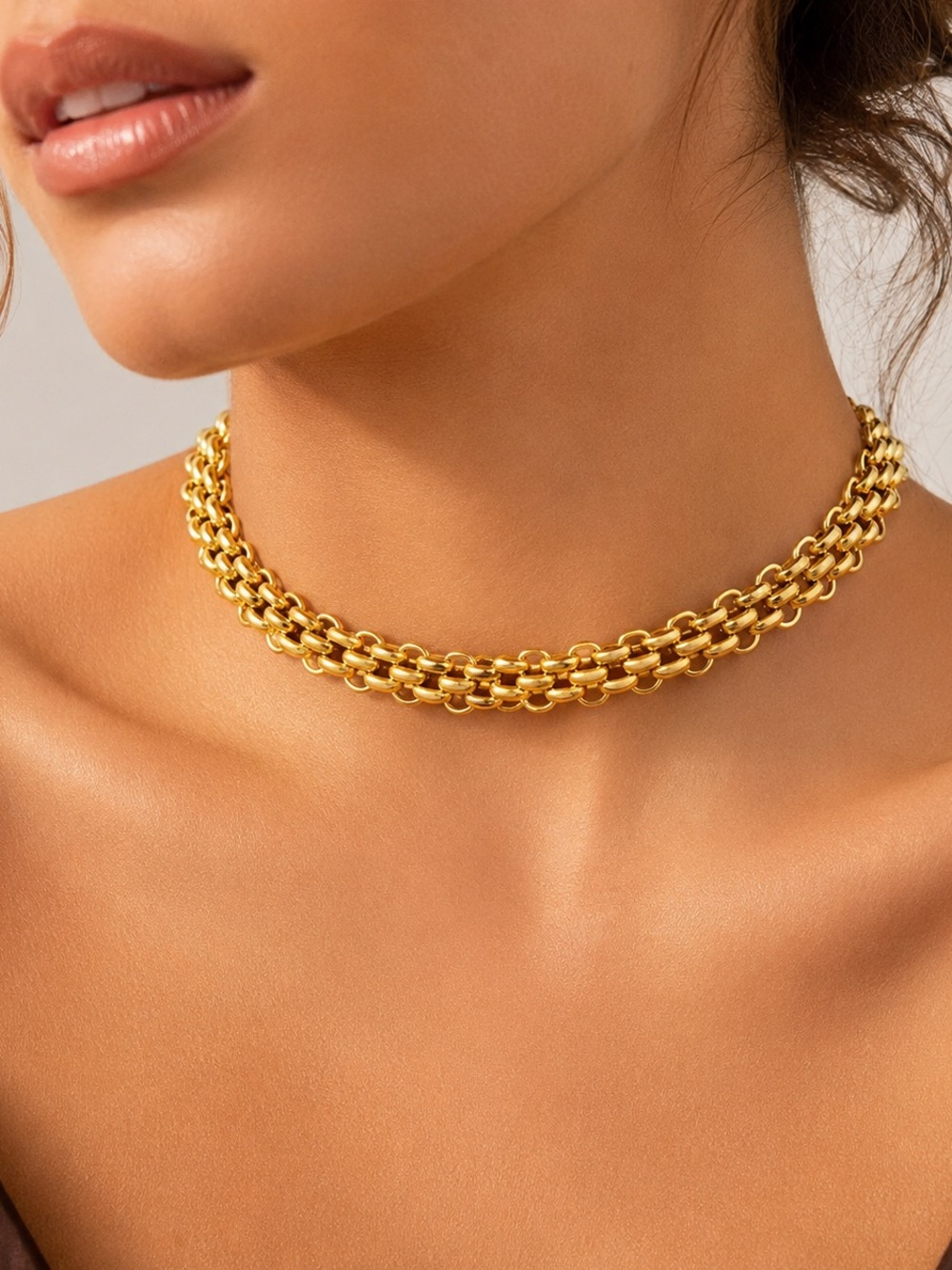 Chunky Gold Double Curb Chain Statement Necklace 18K Gold Plated Non Tarnish